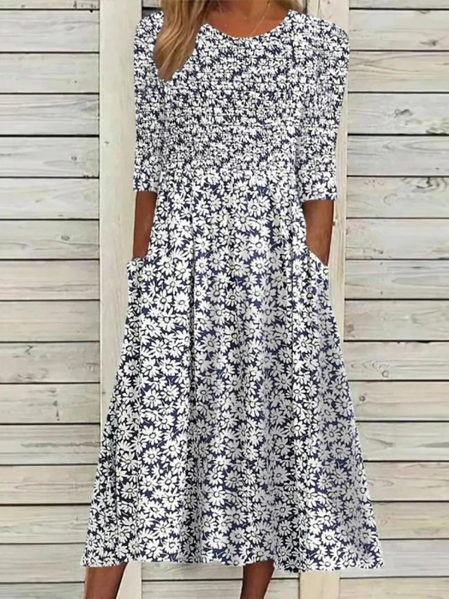 Mette™ | Blomstret Midikjole med Lommer