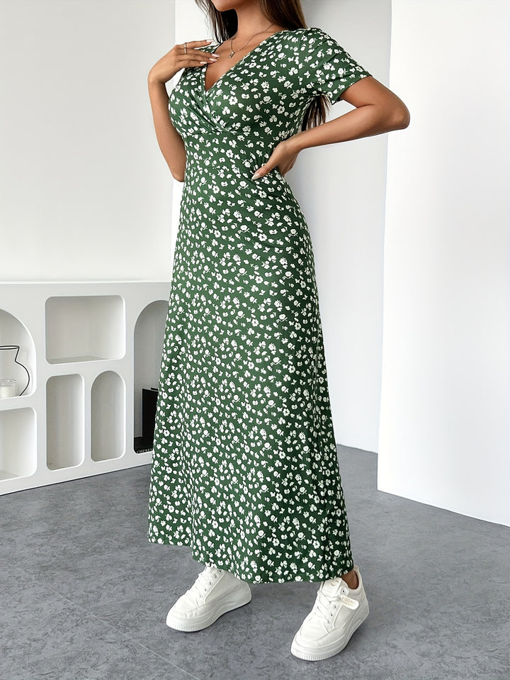 Cecilie™ | Elegant Strikket Kjole med Blomstermønster og V-Hals
