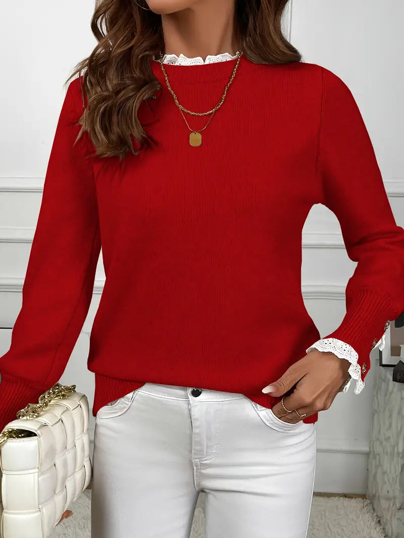 Sofie™ | Elegant strikket sweater med flæser og knapper