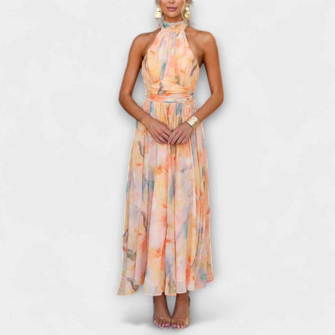 Brynja™ | Halterneck Maxi Kjole med Akvarelprint