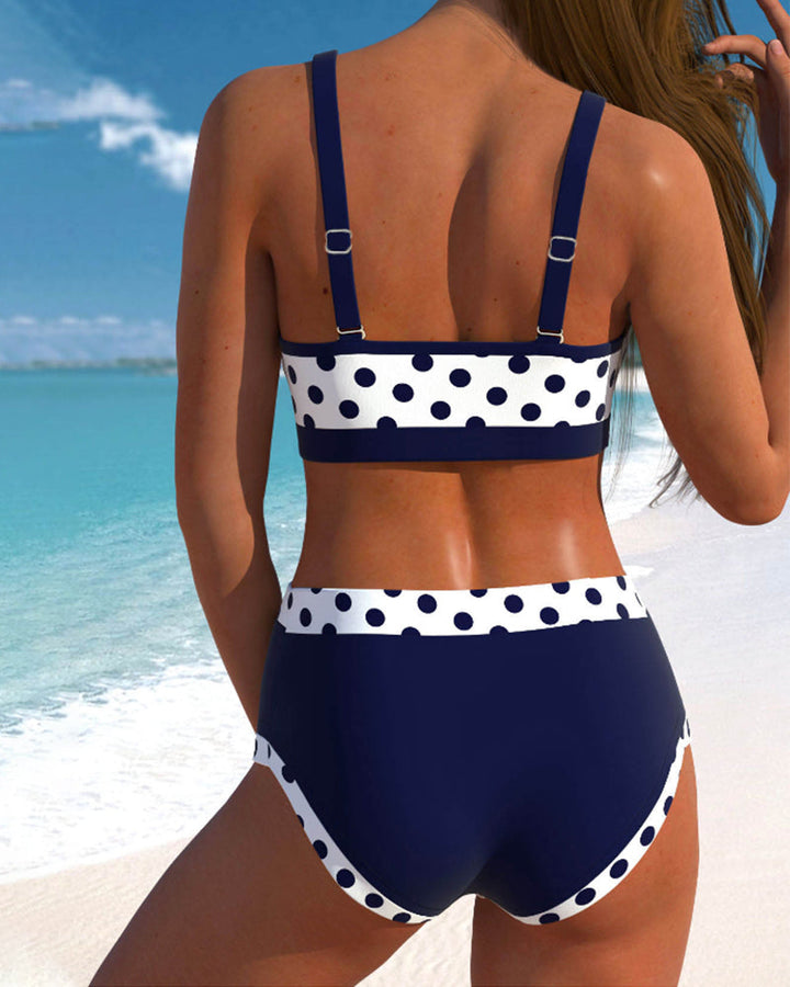 Lisbet™ | Patchwork Bikini Med Høj Talje Og Prikker