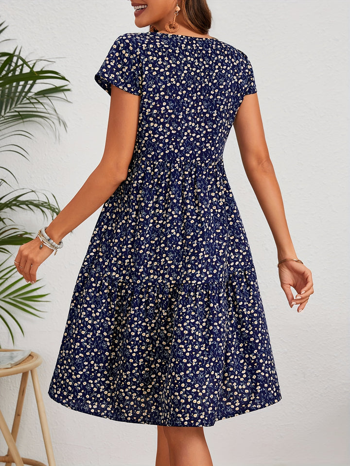 Ronja™ | Kjole med Blomstermønster og Rund Hals