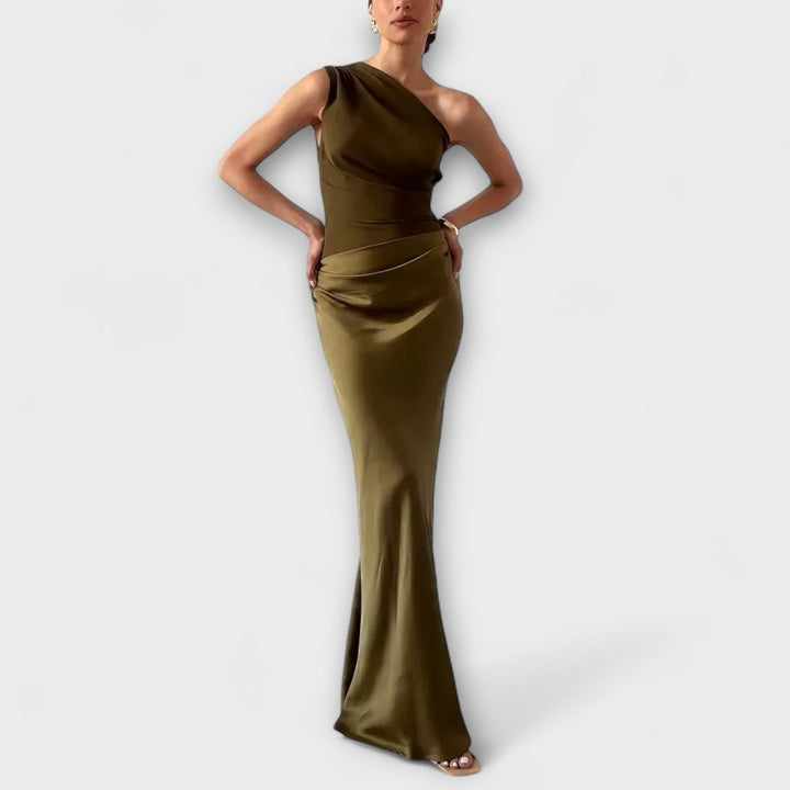 Elmina™ | Elegant Én-Skulder Plisseret Maxi Kjole