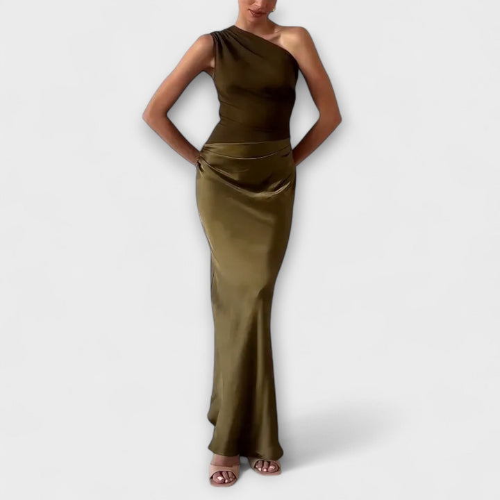 Elmina™ | Elegant Én-Skulder Plisseret Maxi Kjole