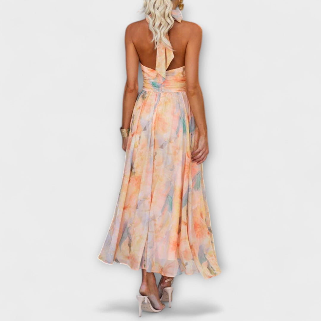 Brynja™ | Halterneck Maxi Kjole med Akvarelprint