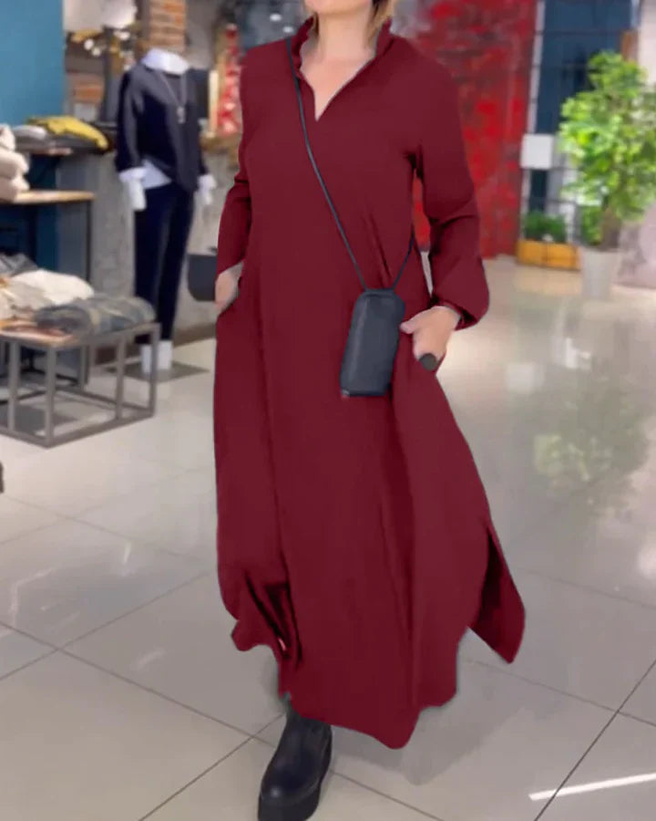 Christina™ - V-Hals Maxi-Kjole med Sidesplit
