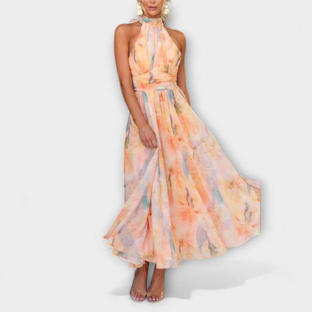 Brynja™ | Halterneck Maxi Kjole med Akvarelprint