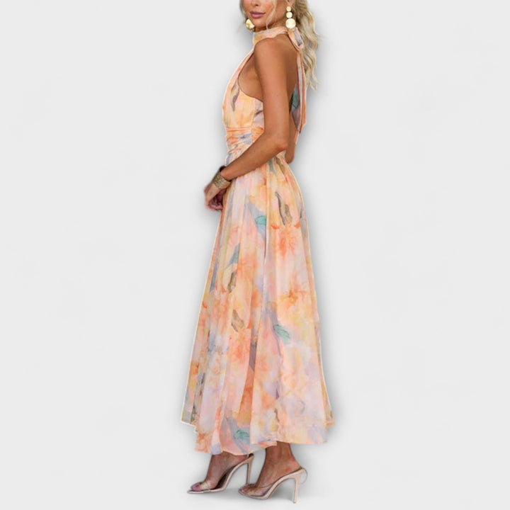 Brynja™ | Halterneck Maxi Kjole med Akvarelprint