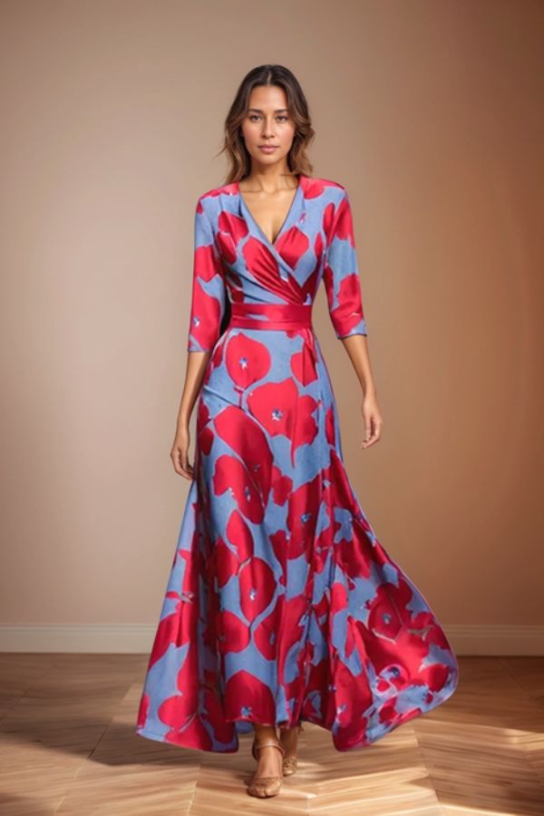 Isabella™ | Elegant Blomstret Kjole med Omslag