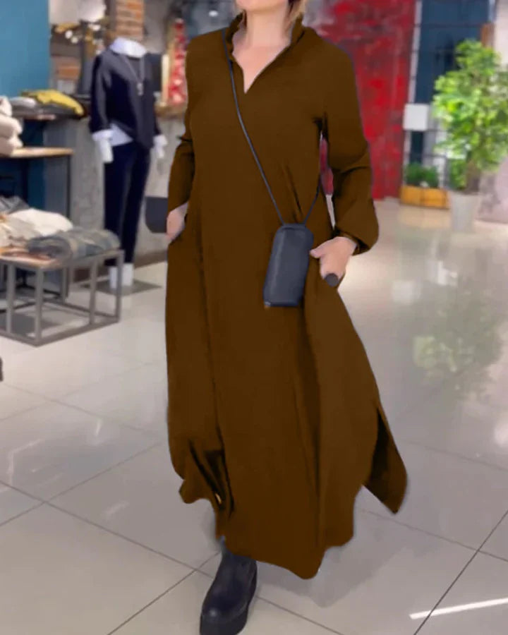 Christina™ - V-Hals Maxi-Kjole med Sidesplit