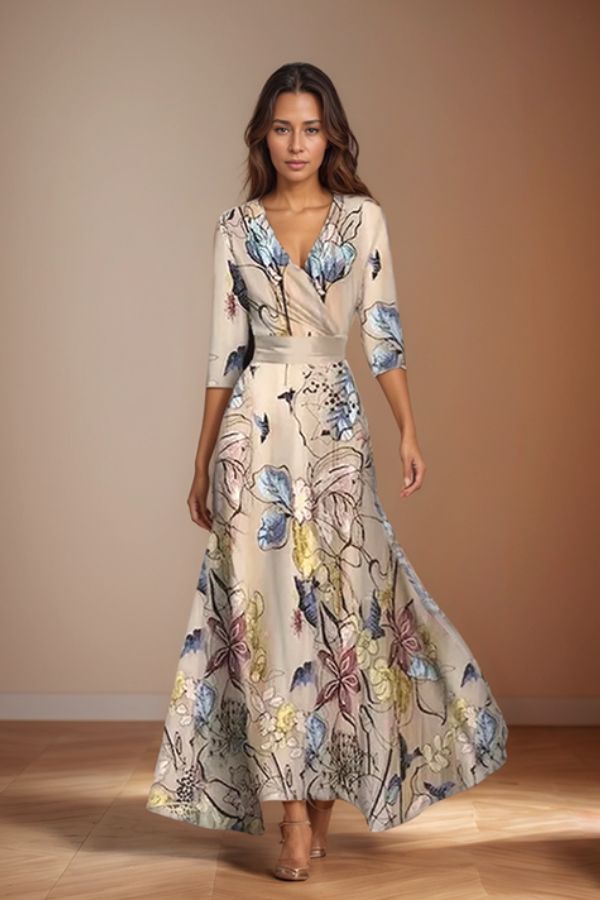 Isabella™ | Elegant Blomstret Kjole med Omslag