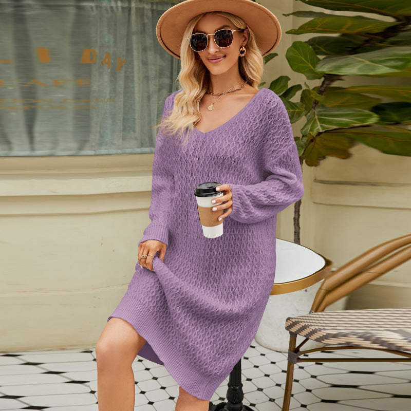 Kayra™ | Sort Sweaterkjole Med Åben Hals