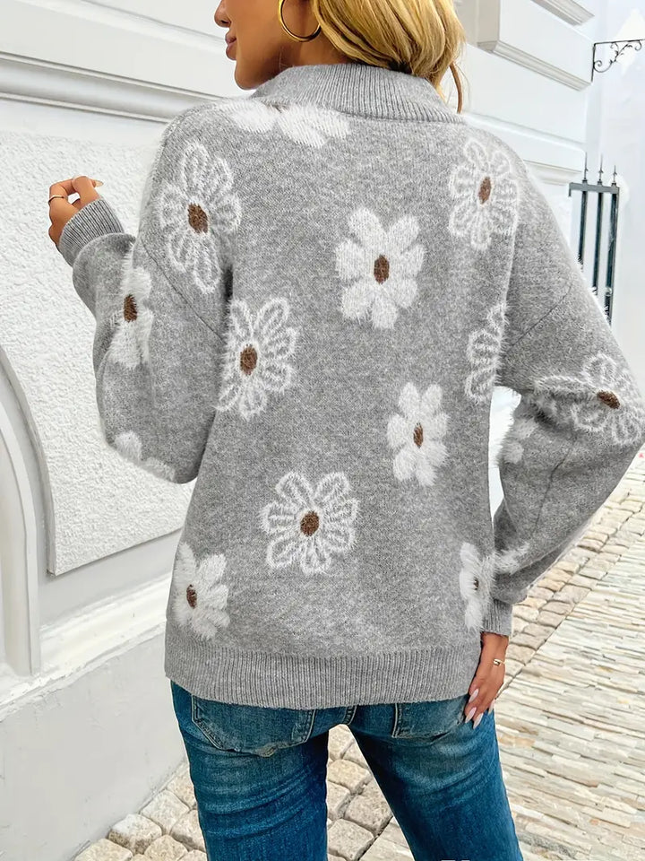 Pauline™ - Blomster Drop Shoulder Zip Sweater