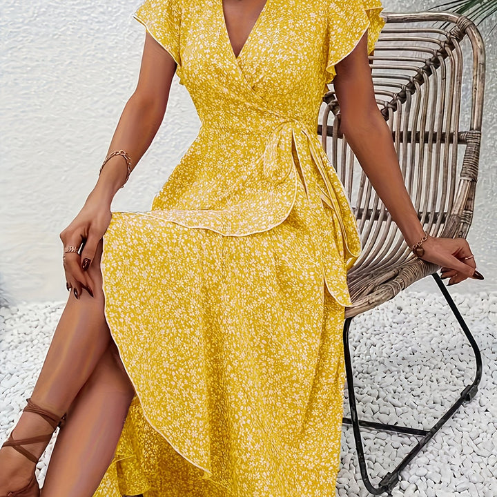 Ellen™ | Elegant Midi Kjole med Blomstermønster og V-Hals