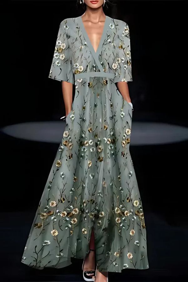 Isabella™ | Elegant Blomstret Kjole med Omslag