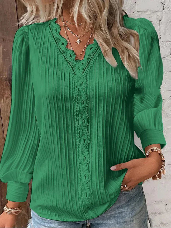 Emma™ | Bluse Med Blonde Detaljer I Chiffon