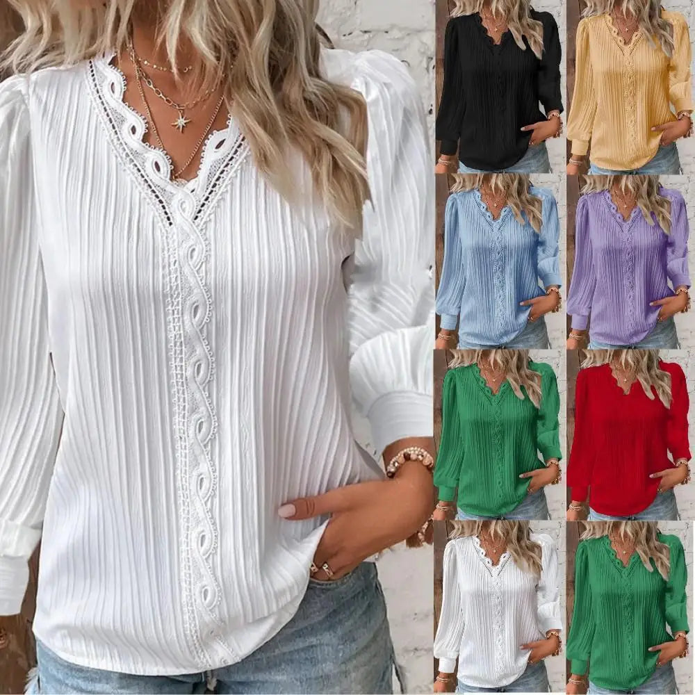 Emma™ | Bluse Med Blonde Detaljer I Chiffon