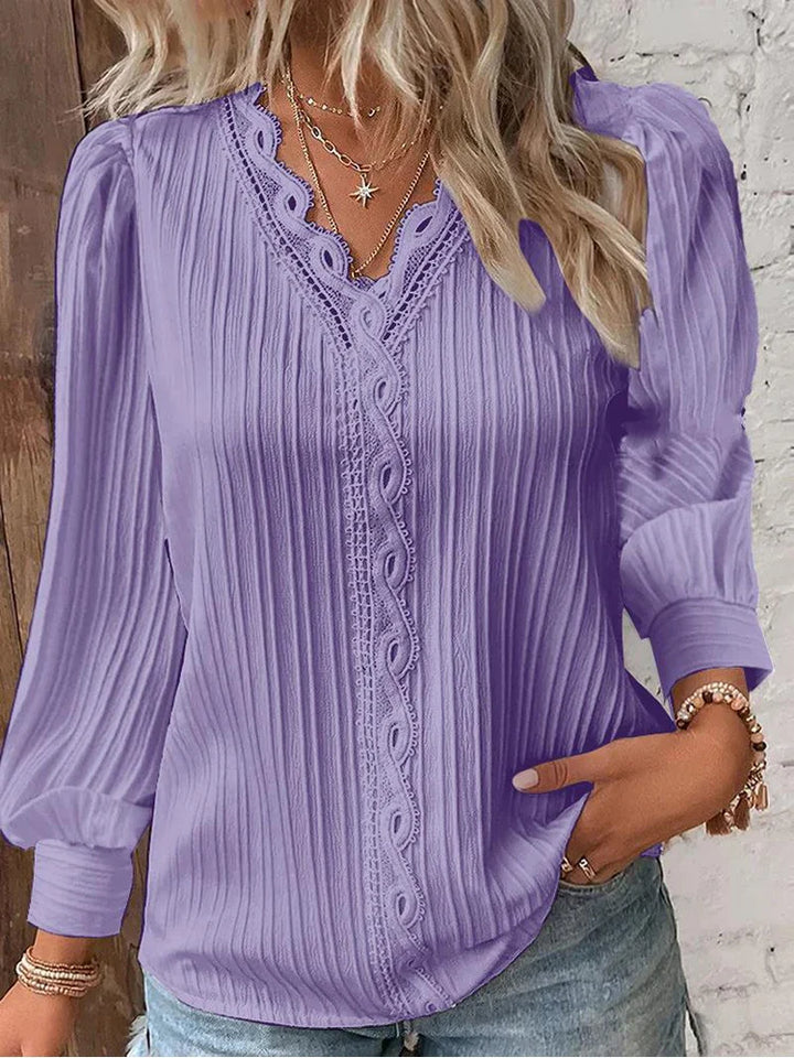 Emma™ | Bluse Med Blonde Detaljer I Chiffon