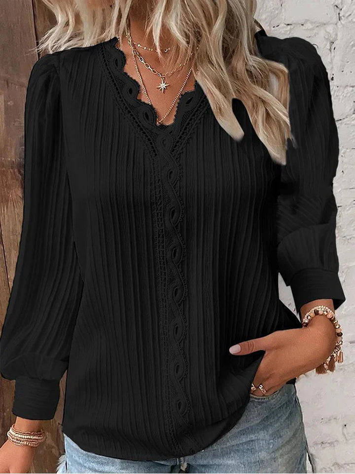 Emma™ | Bluse Med Blonde Detaljer I Chiffon