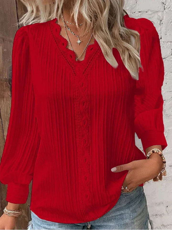Emma™ | Bluse Med Blonde Detaljer I Chiffon