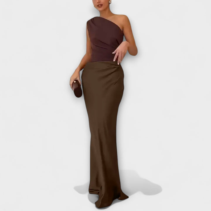Elmina™ | Elegant Én-Skulder Plisseret Maxi Kjole