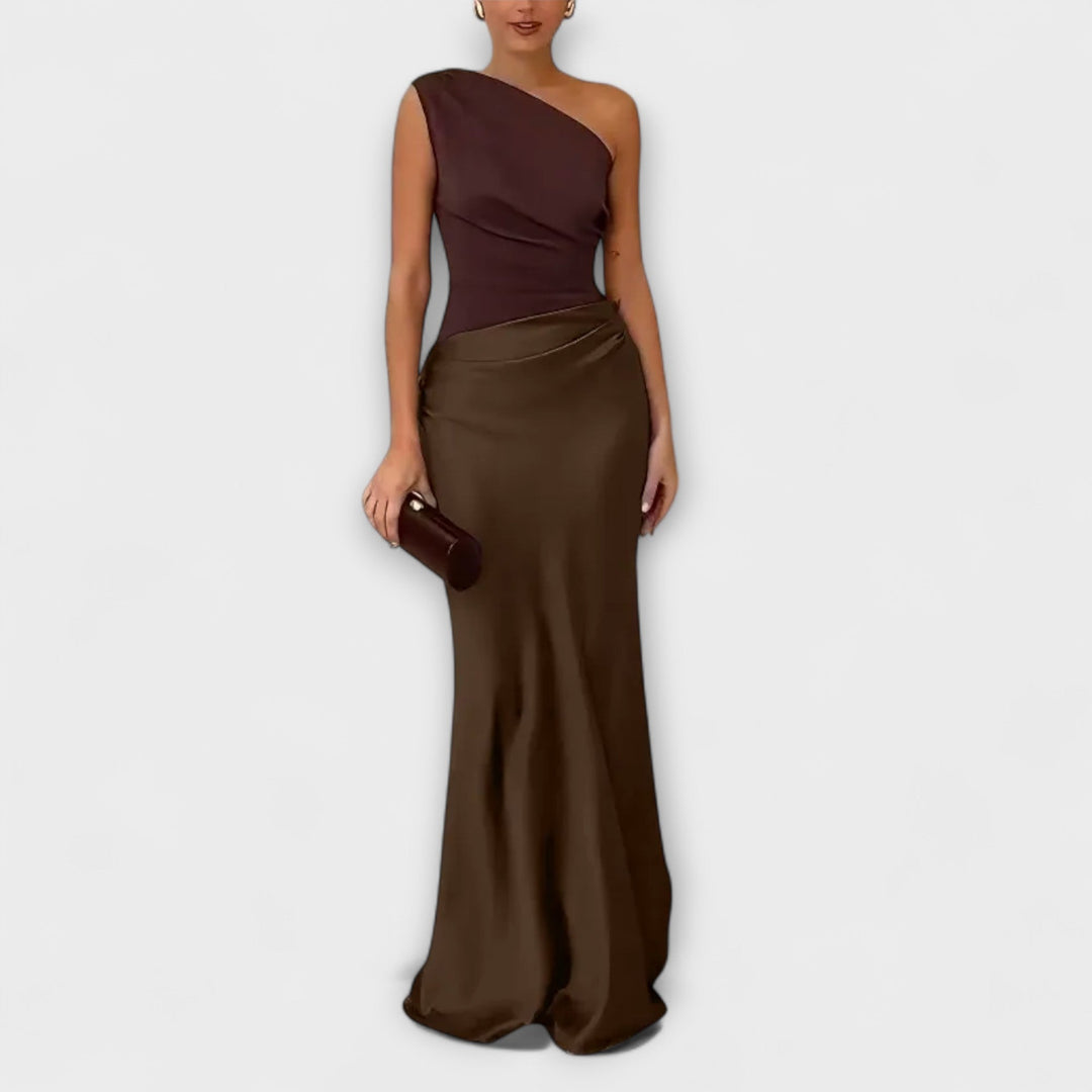 Elmina™ | Elegant Én-Skulder Plisseret Maxi Kjole