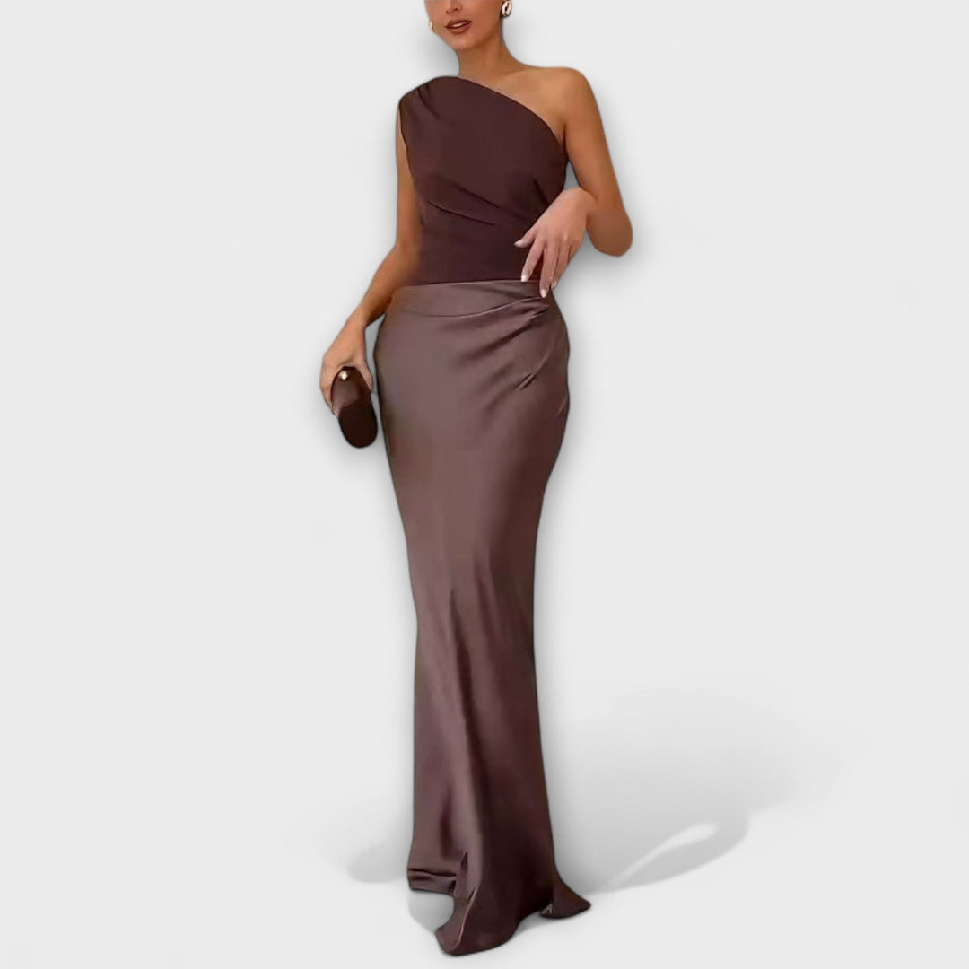Elmina™ | Elegant Én-Skulder Plisseret Maxi Kjole