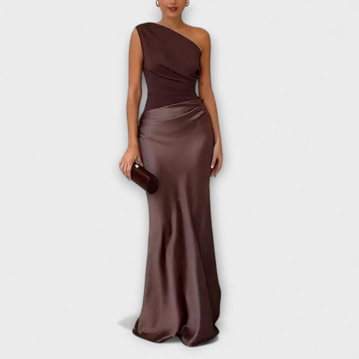 Elmina™ | Elegant Én-Skulder Plisseret Maxi Kjole