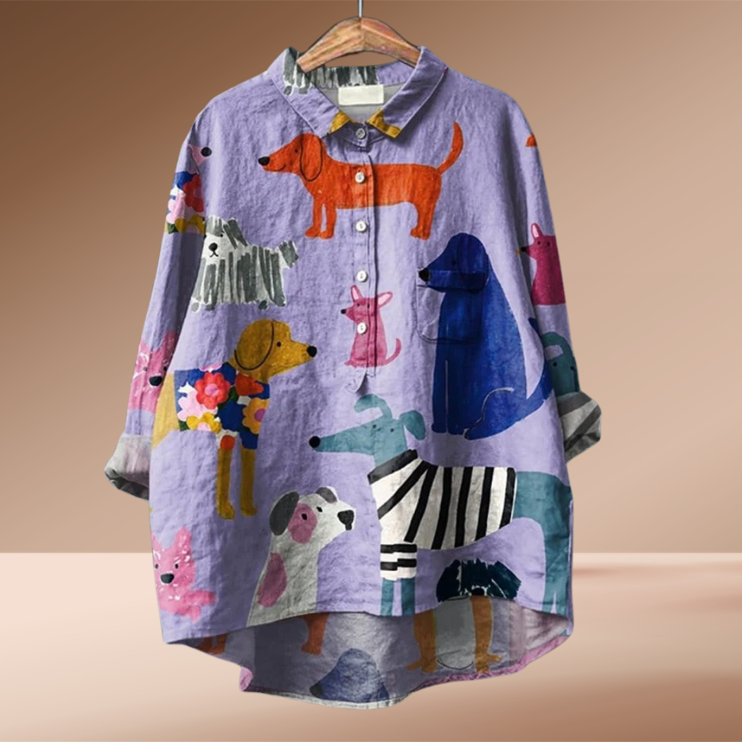 Camilla™ | Eksklusiv Damebluse med Hundeprint