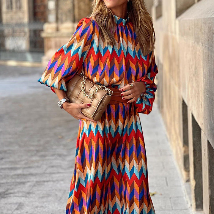 Marisol™ | Kjole med Geometrisk Print og Ballonærmer