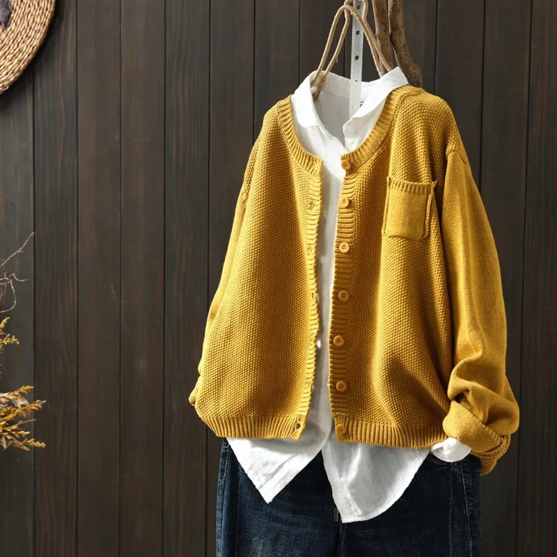 Ronja™ | Retro Casual O-hals Langærmet Top med Knapper