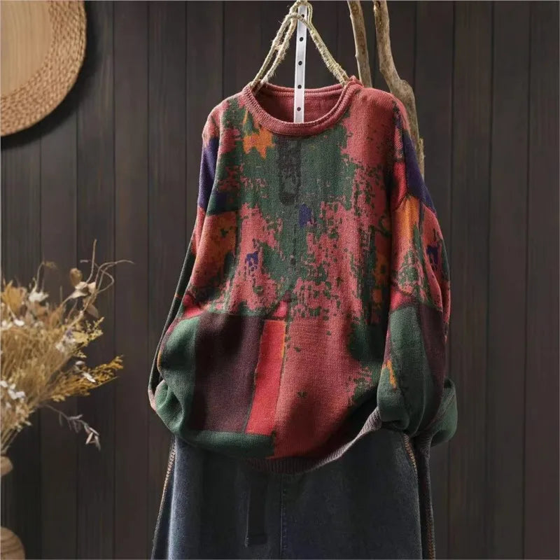 Sofía™ | Printet Strikket Løs Sweater