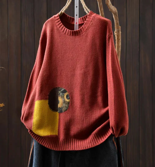 Cornelia™ | Retro Casual O-hals Patchwork Langærmet Top