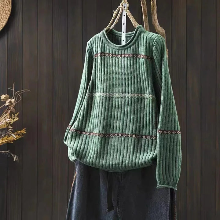 Helene™ | Kontrast Jacquard Bomuldsstrikket Sweater