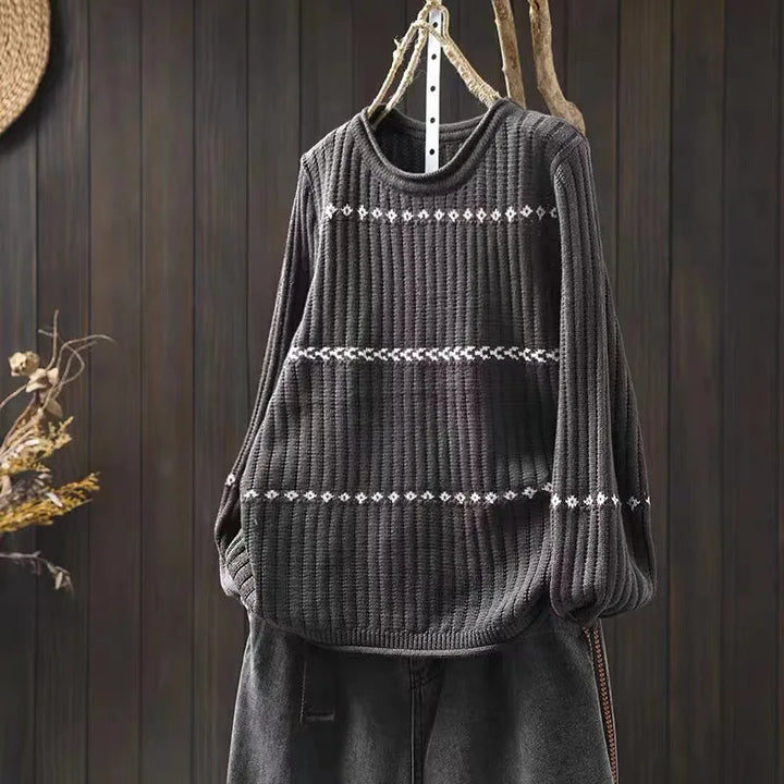 Helene™ | Kontrast Jacquard Bomuldsstrikket Sweater