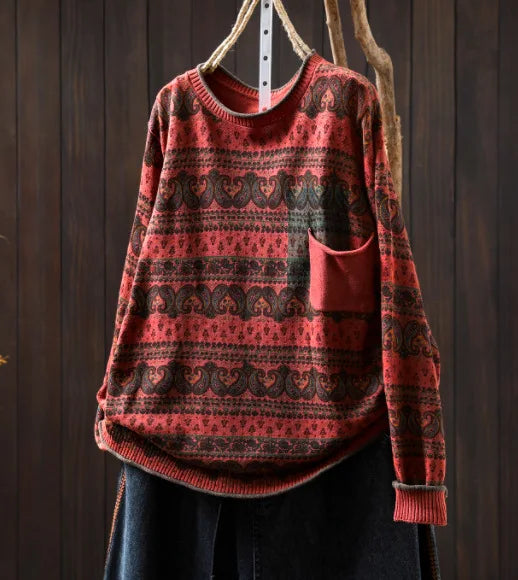Karoline™ | Casual Løs O-hals Pullover med Lommer og Lange Ærmer