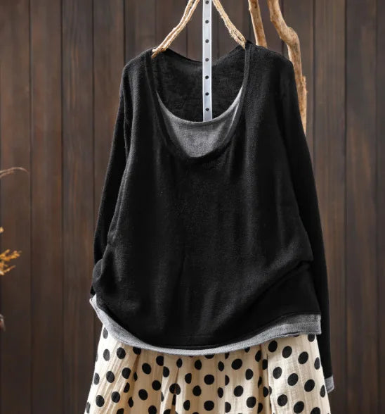 Nikoline™ | Casual Løs O-hals Langærmet Retro Sweater