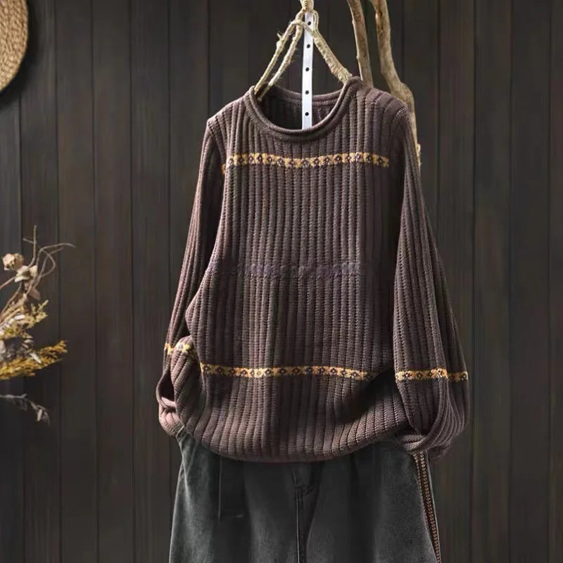 Helene™ | Kontrast Jacquard Bomuldsstrikket Sweater