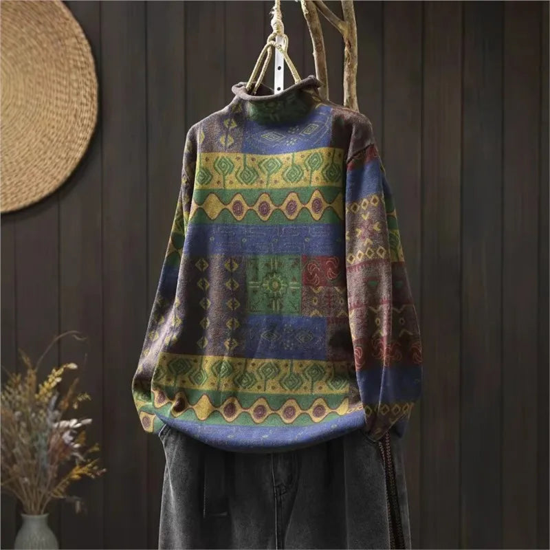 Gerda™ | Retro Halvhøj Krave Strikket Sweater
