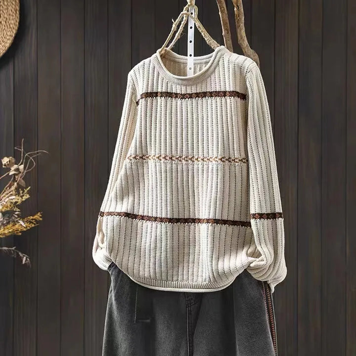 Helene™ | Kontrast Jacquard Bomuldsstrikket Sweater