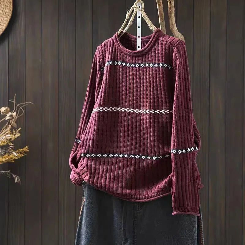 Helene™ | Kontrast Jacquard Bomuldsstrikket Sweater