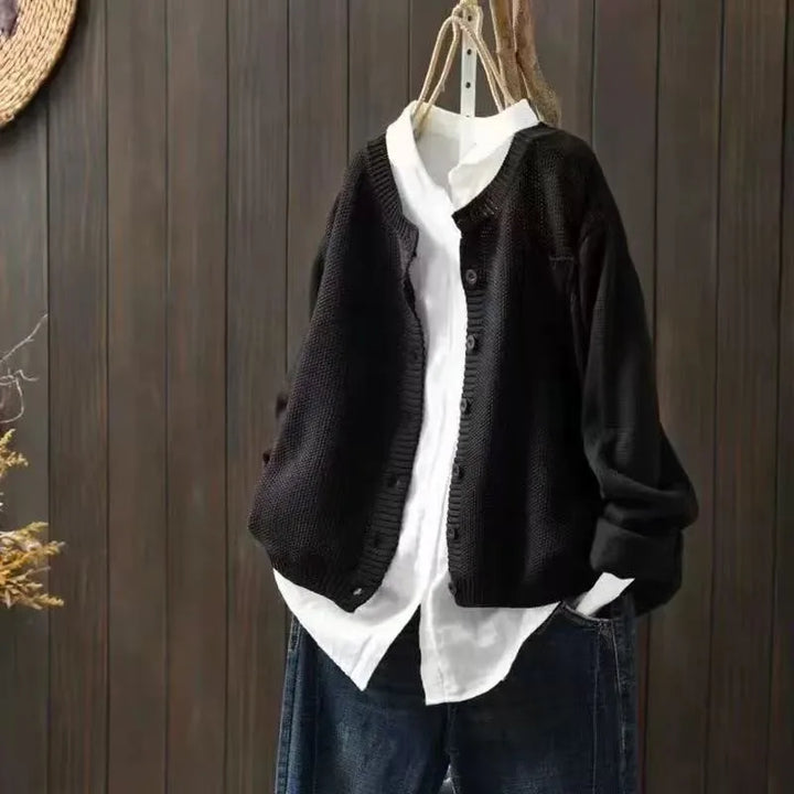 Ronja™ | Retro Casual O-hals Langærmet Top med Knapper