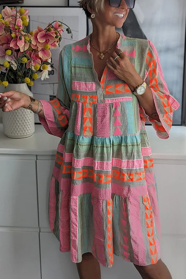 Sigga™ | Boho Lagdelt Svingkjole