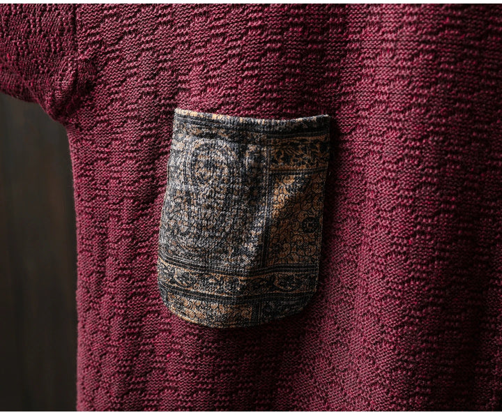Kirstine™ | Casual Strikket O-hals Patchwork Sweater med Knapper