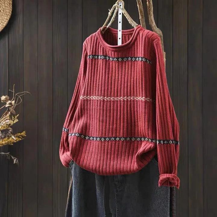 Helene™ | Kontrast Jacquard Bomuldsstrikket Sweater