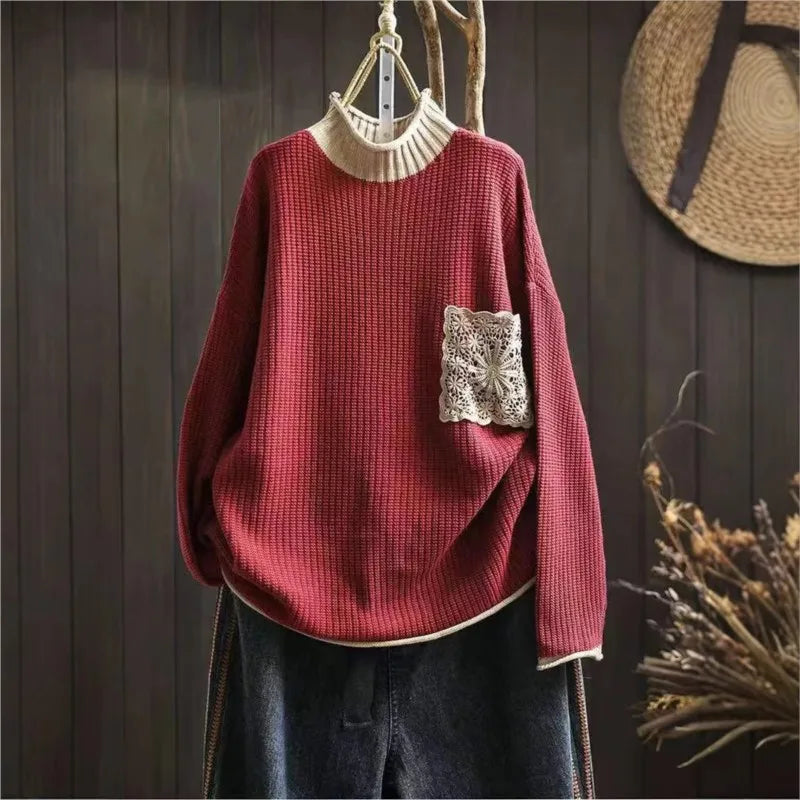 Anine™ | Halvhøj Krave Bomuldsstrikket Sweater