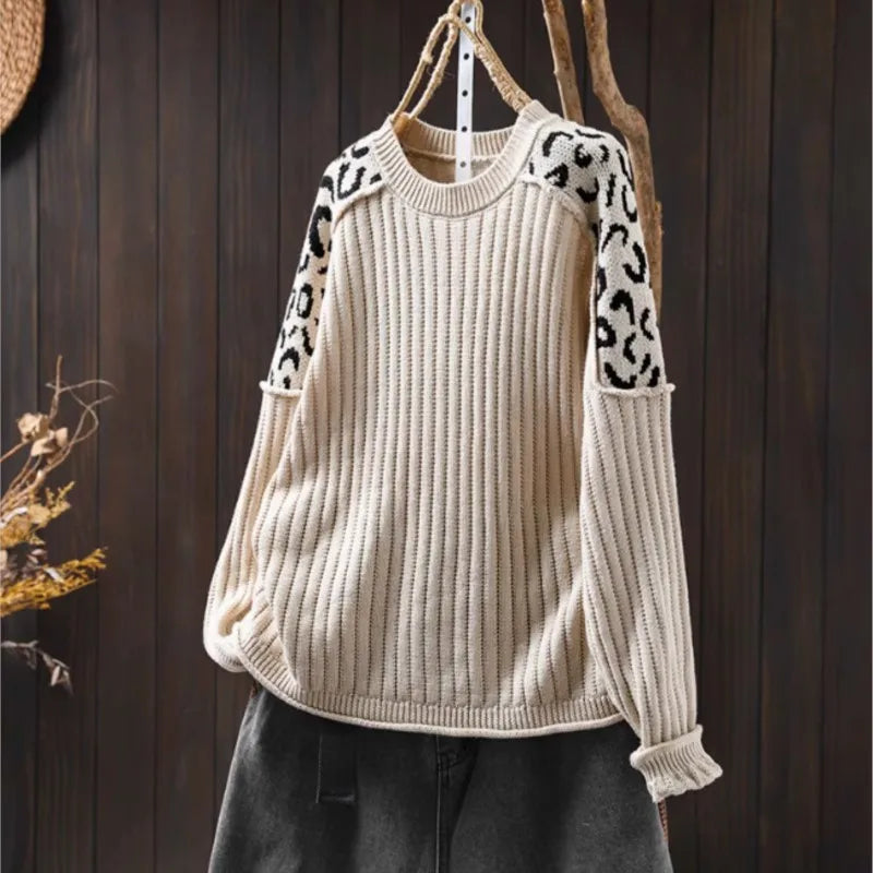 Alva™ | Leopard Print Strikket Løs Sweater
