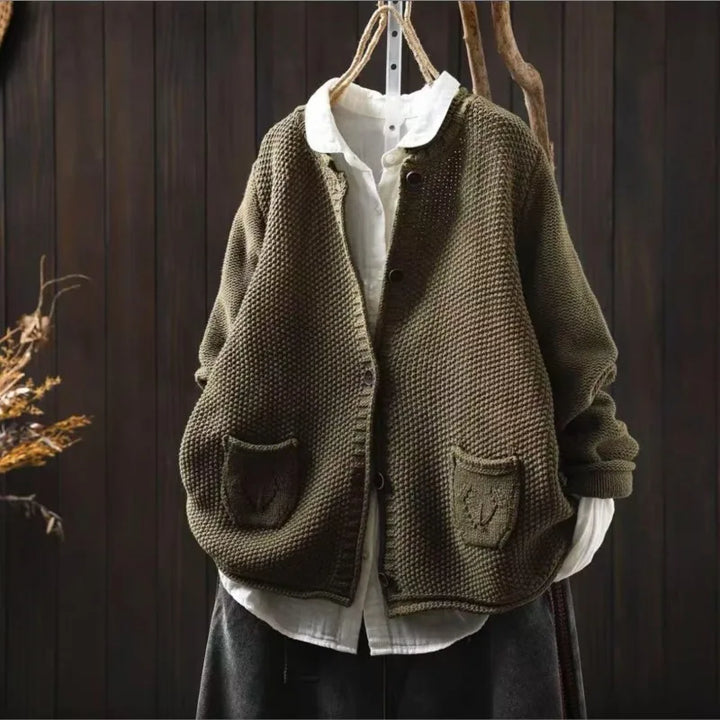 Marie™ | Casual Løs O-hals Langærmet Strikket Top med Knapper