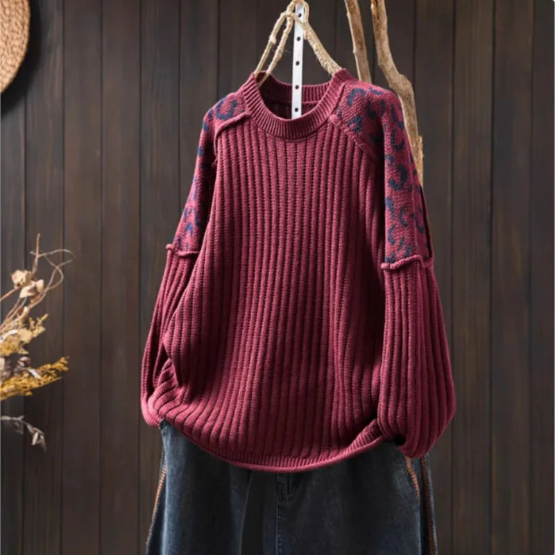 Alva™ | Leopard Print Strikket Løs Sweater