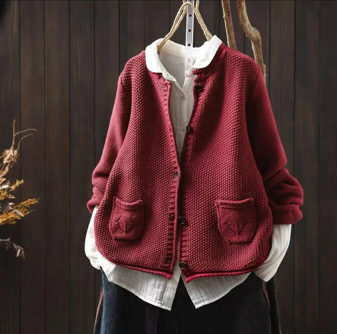 Marie™ | Casual Løs O-hals Langærmet Strikket Top med Knapper